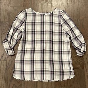LOFT Purple and Pink Plaid Top - Size XS